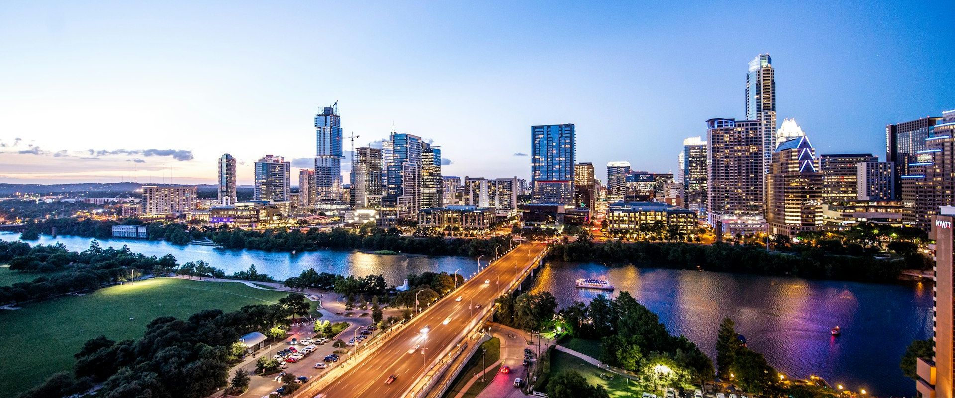 Austin Texas downtown skyline with Colorado River - Event Management in Austin