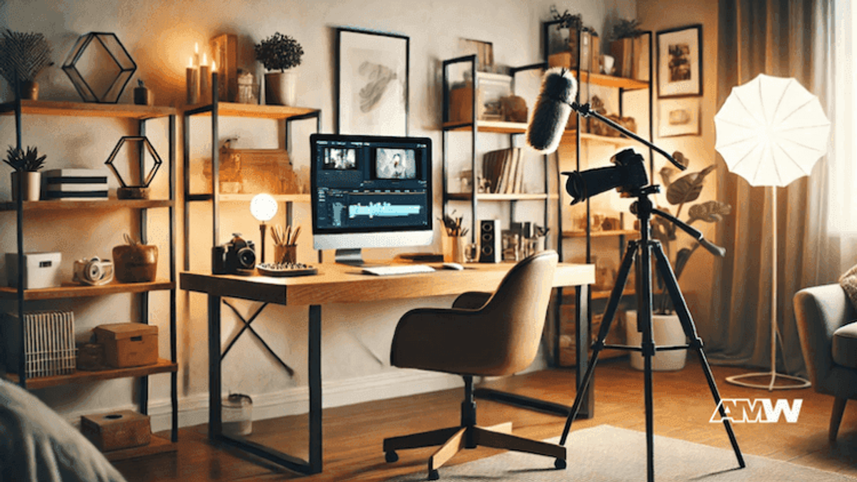 Home office with video editing setup.