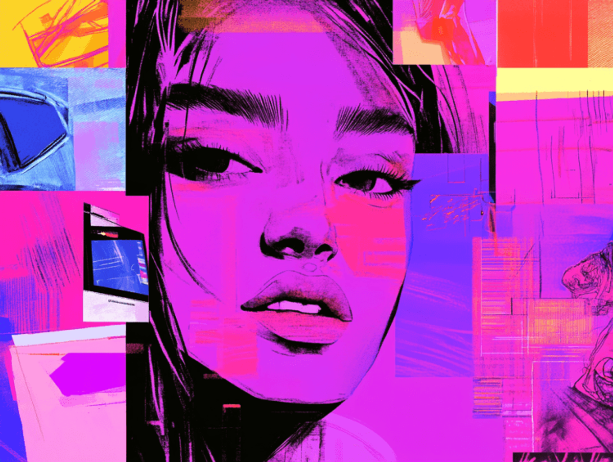 Colorful digital art portrait with abstract elements