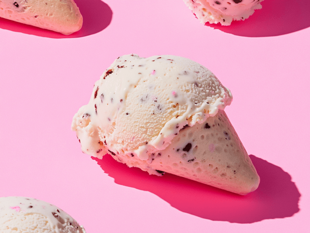 Ice cream cone on pink background