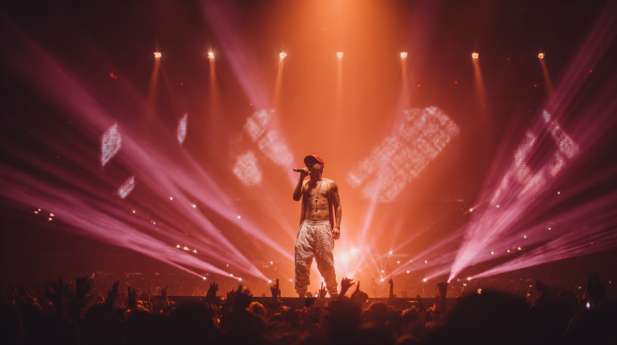 Performer on stage with dynamic lighting