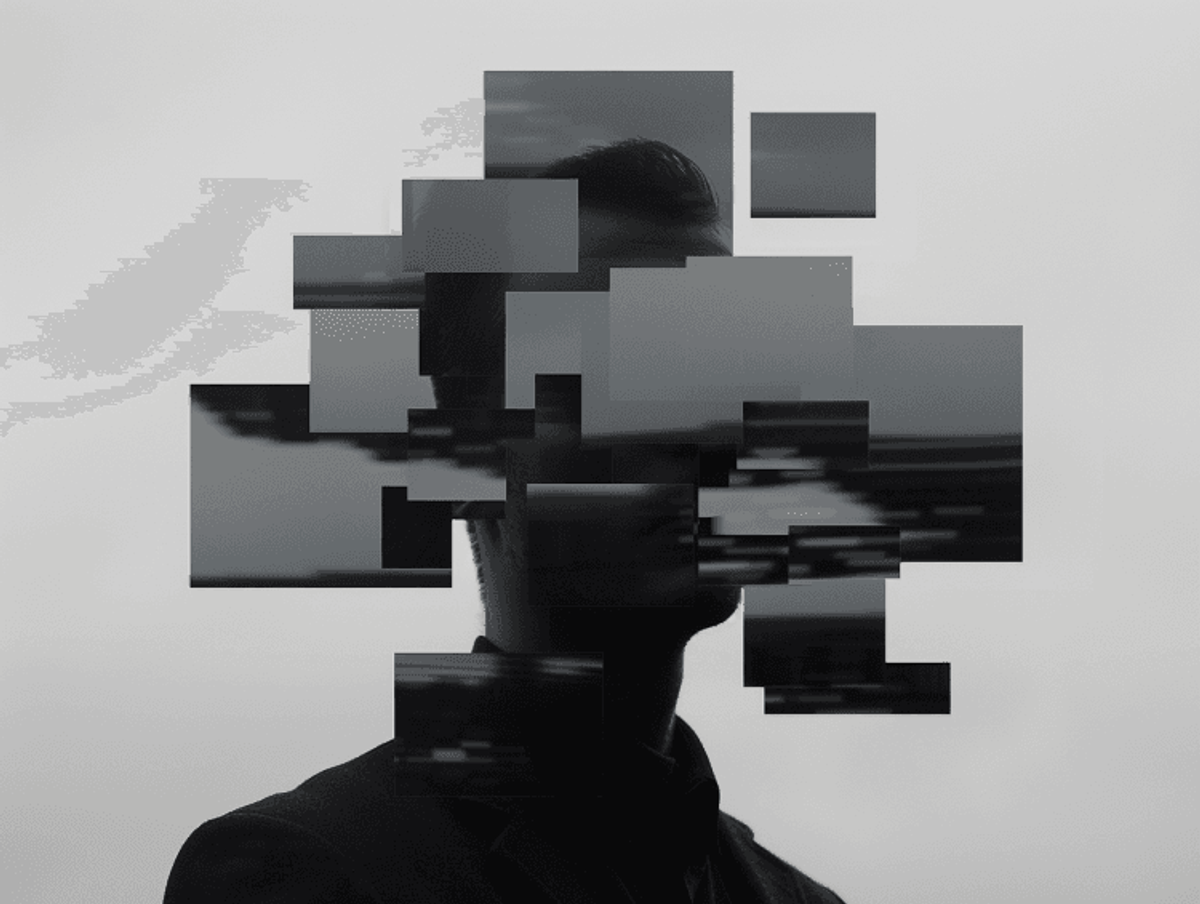 Abstract fragmented digital portrait of person