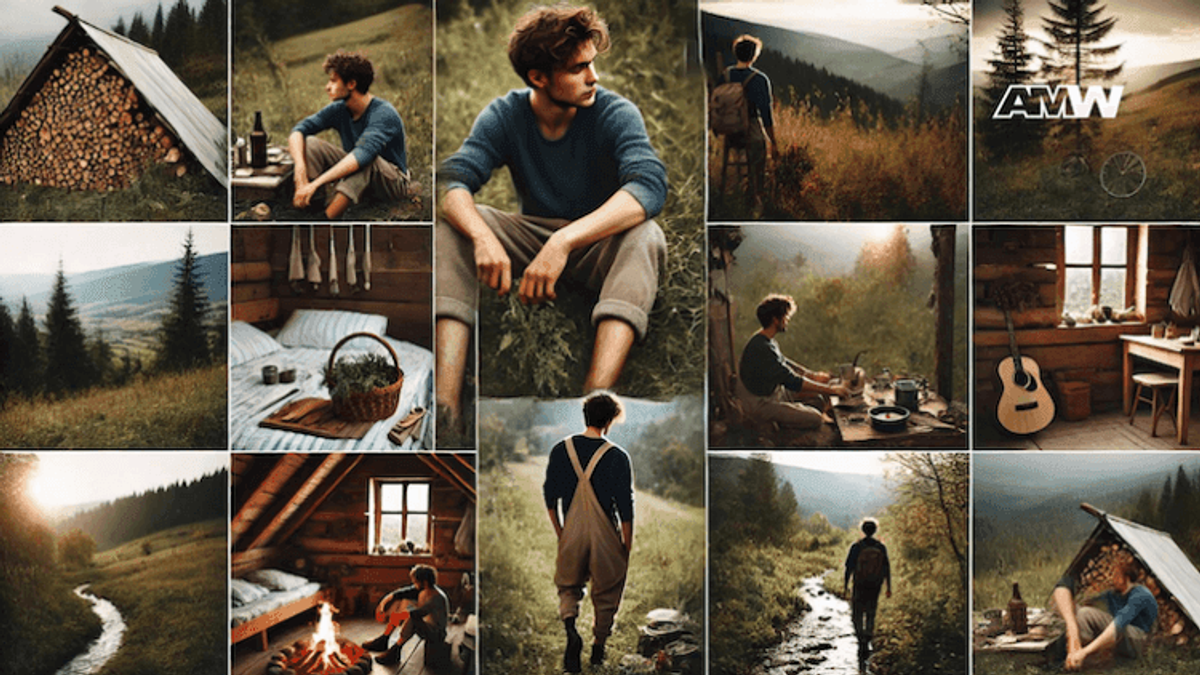 Person enjoying nature and cabin life in the woods.