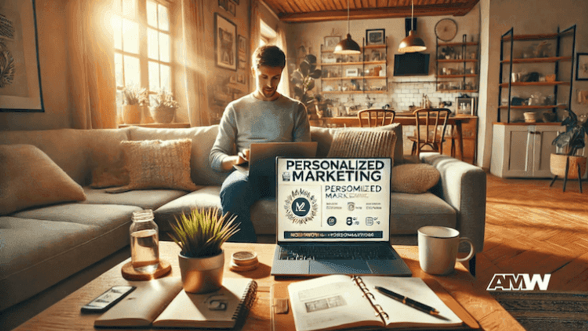 Man working on personalized marketing project at home.