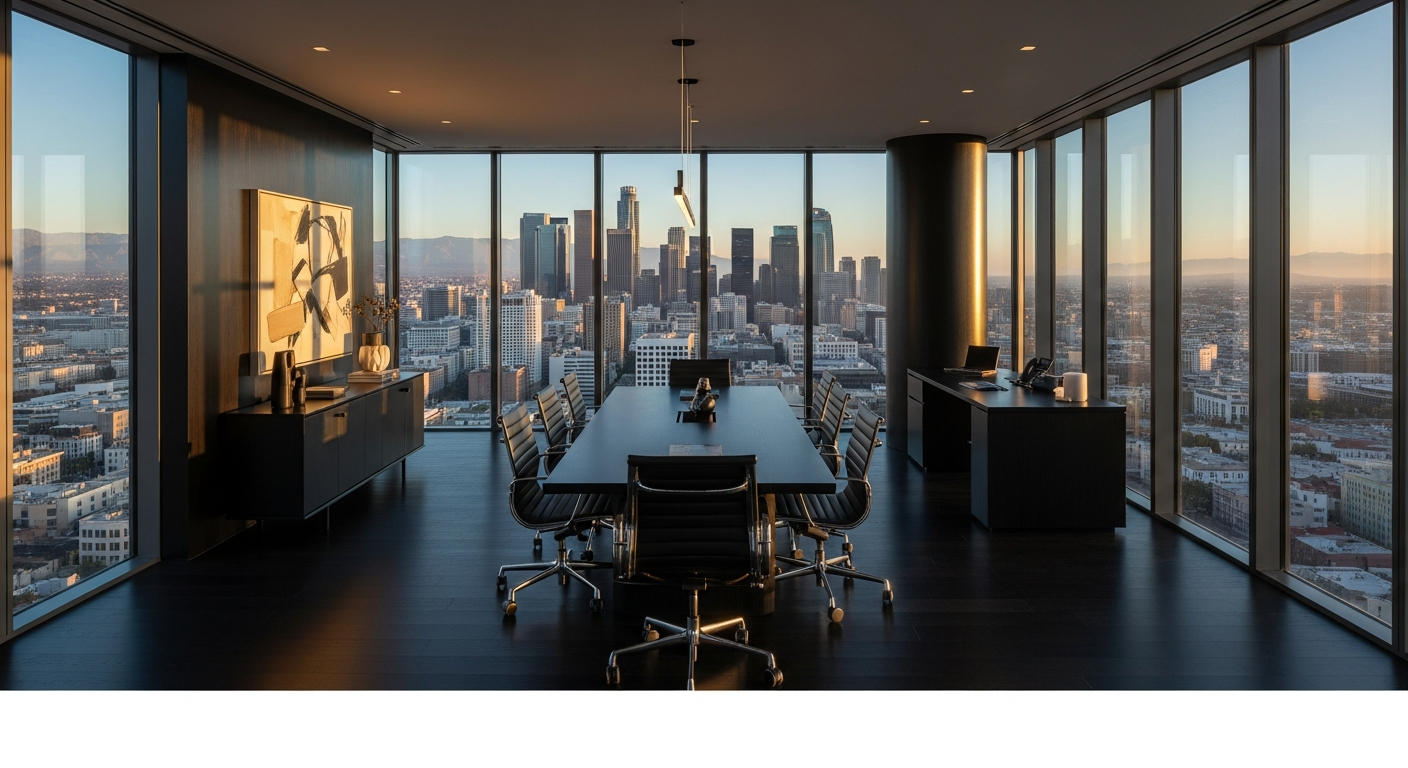 Modern office with panoramic LA views for investor strategy sessions