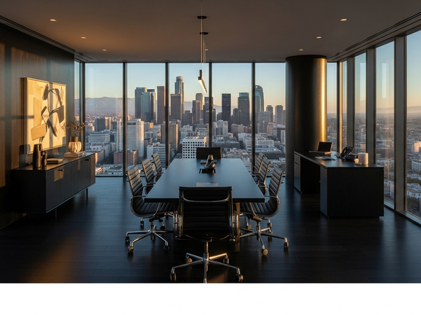 Modern office with panoramic LA views for investor strategy sessions