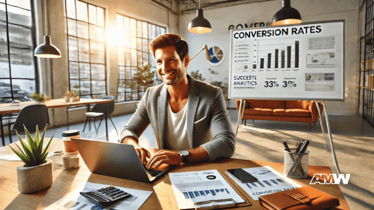 Man analyzing conversion rates in office