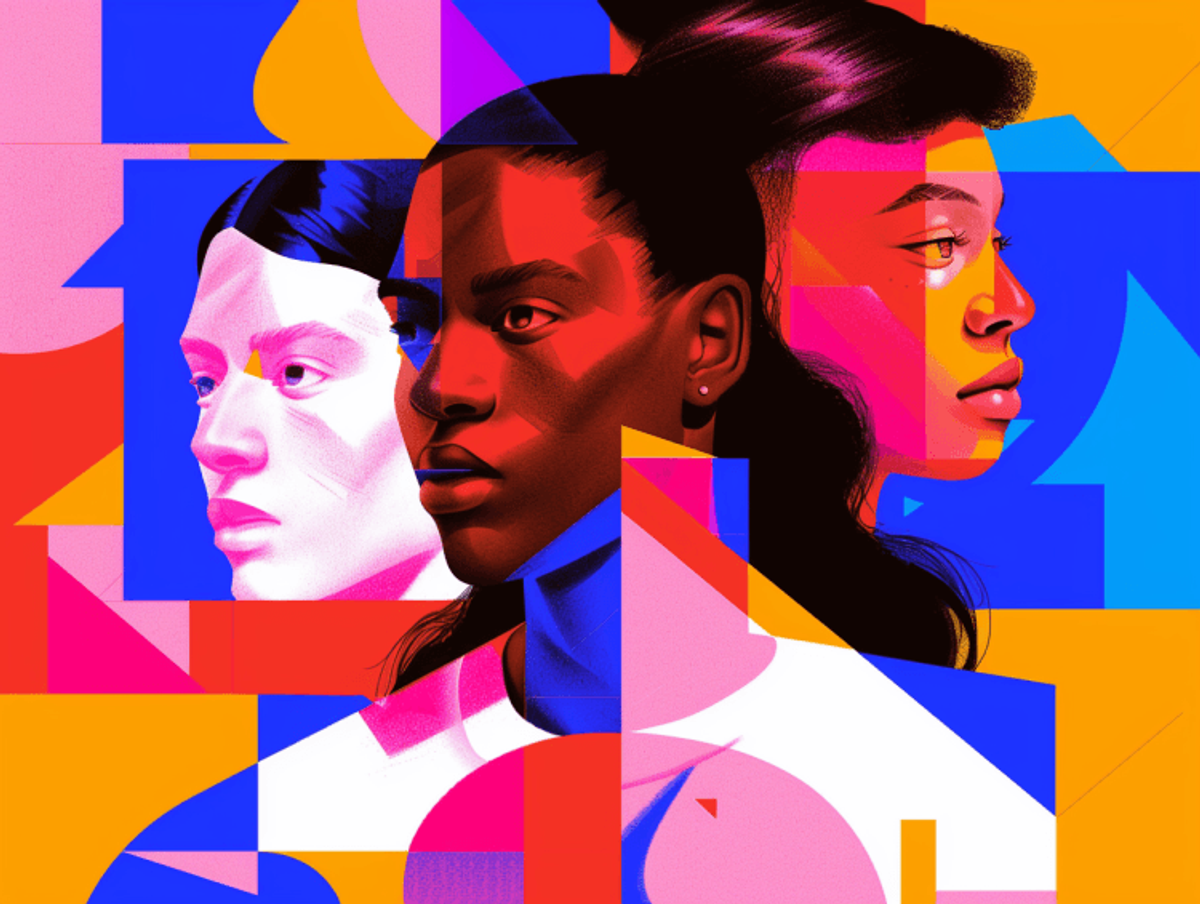 Colorful abstract portrait of three people