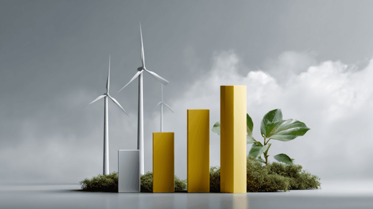 Wind turbines and growth charts, sustainable energy concept.