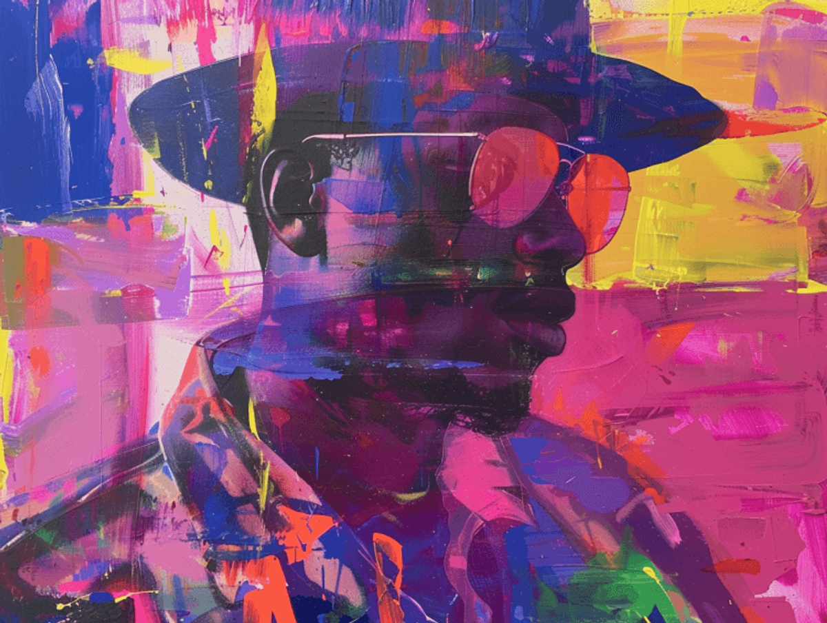 Colorful abstract portrait of a man with hat
