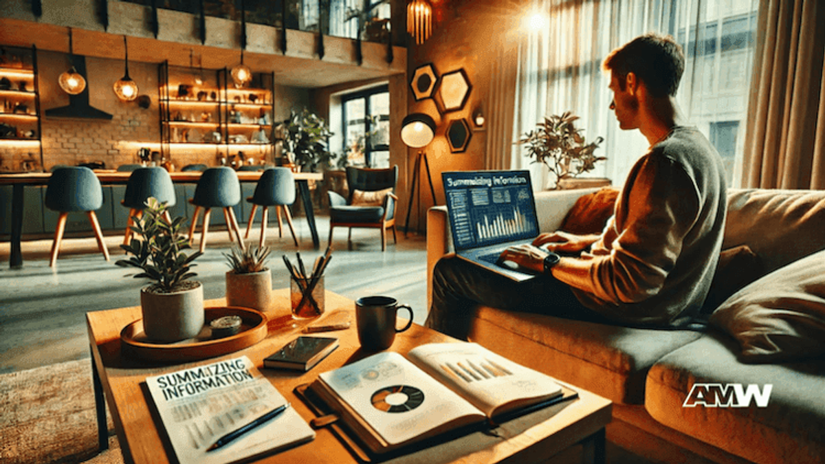 Man working on laptop in stylish home office.