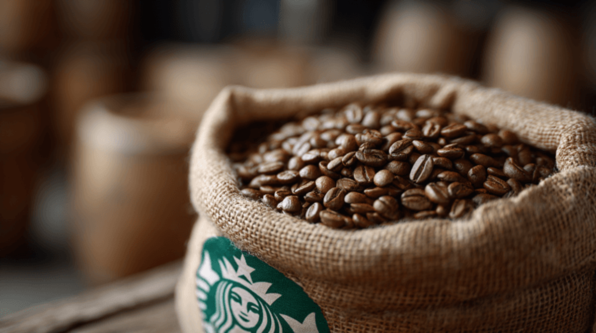 Sack of coffee beans with green logo