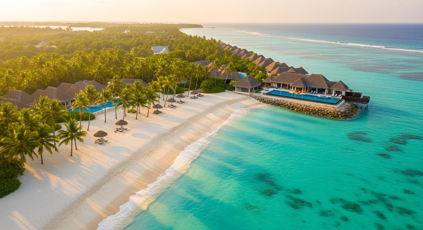 Travel SEO services - aerial view of tropical coastline and luxury resort