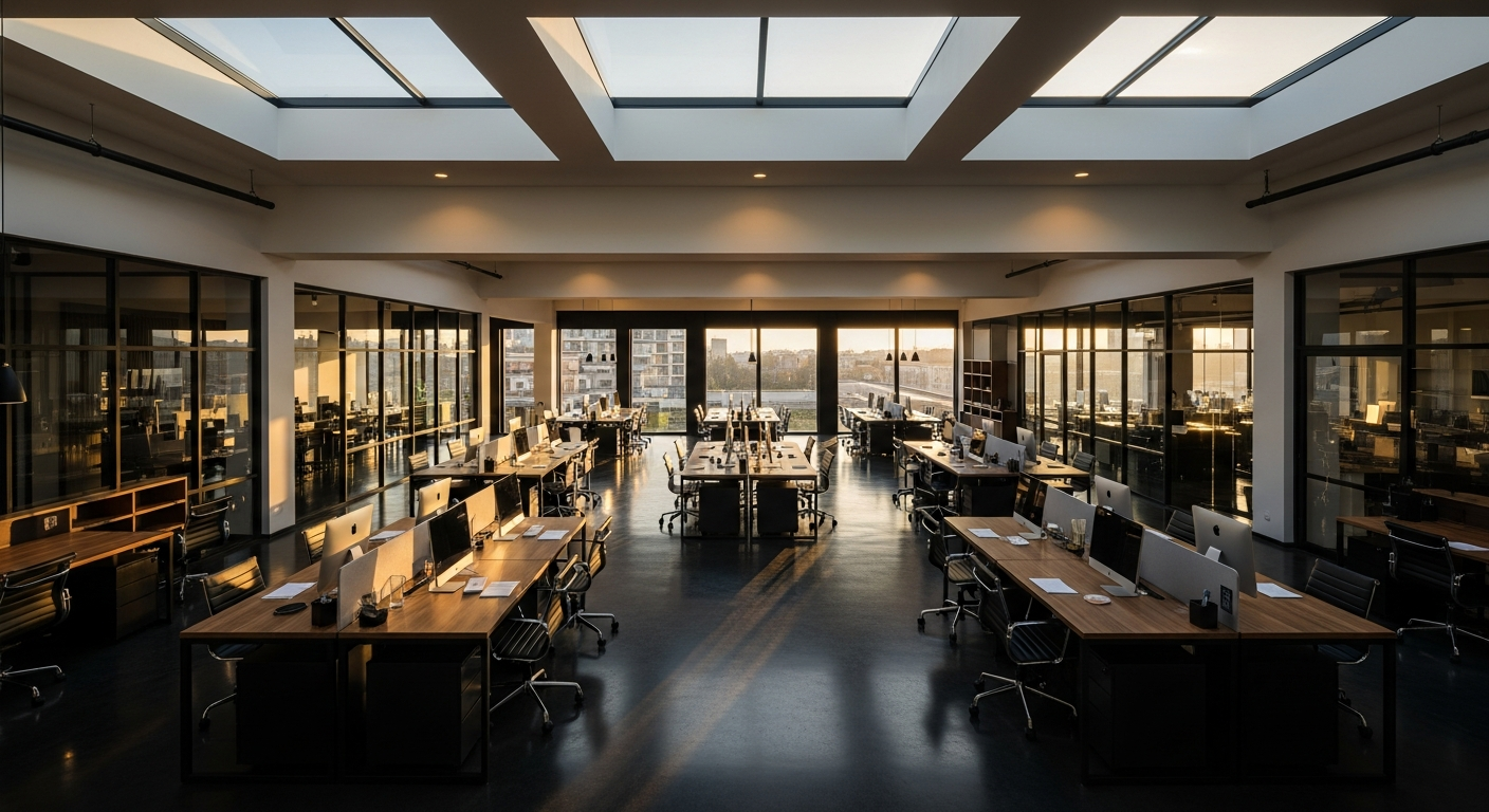 Modern creative agency workspace with natural light - digital marketing statistics