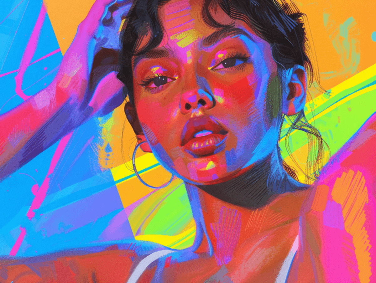 Colorful digital portrait of a woman with bright hues.