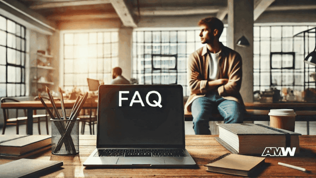 FAQ on laptop screen in office
