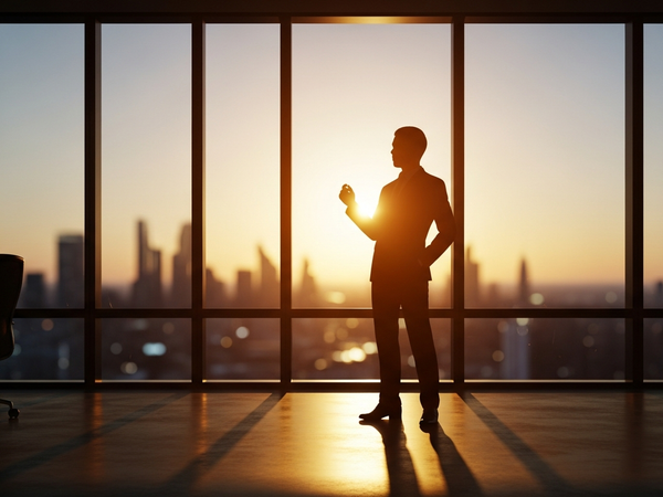 Digital marketing services - professional silhouette against city skyline