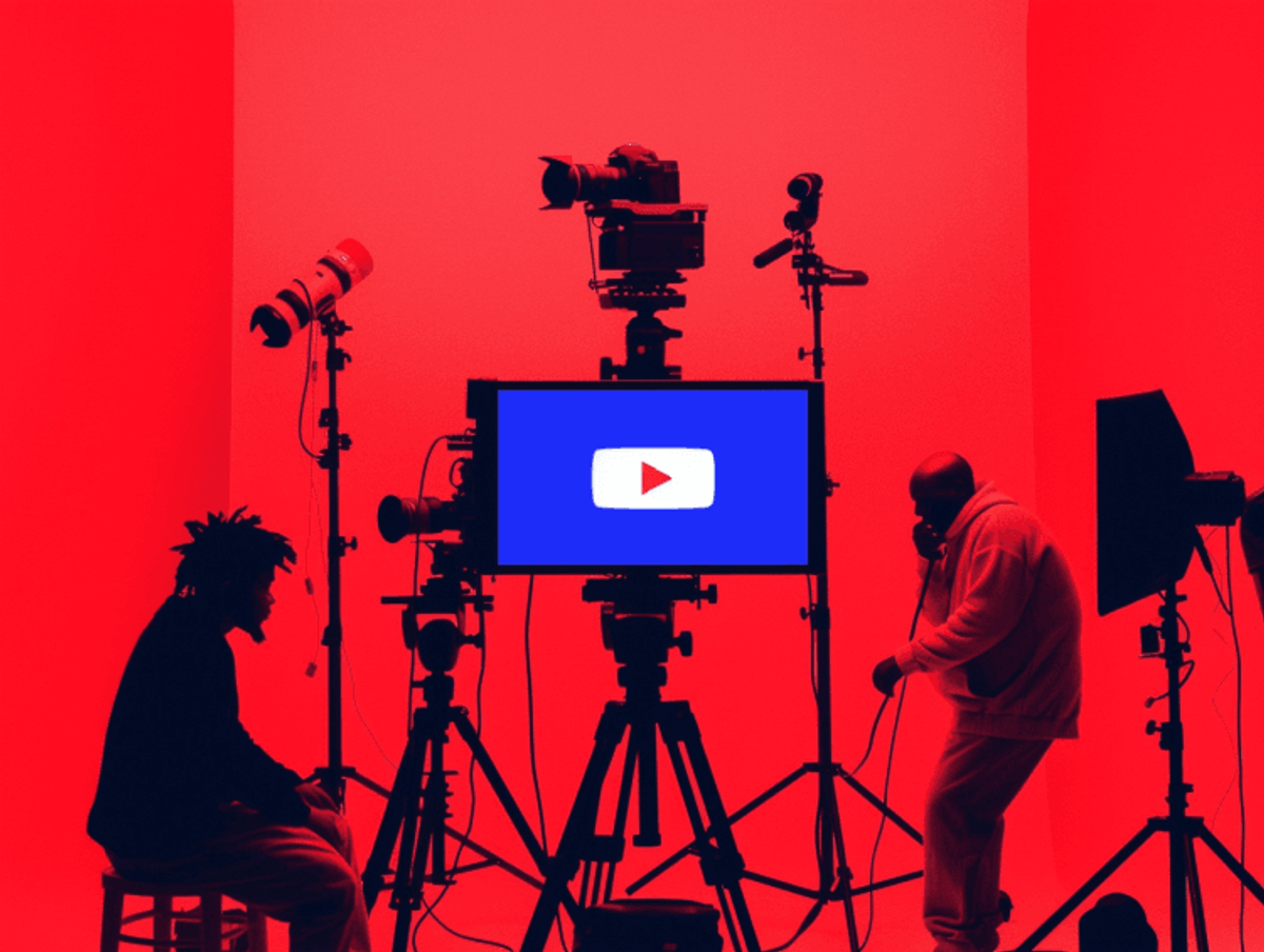 Video studio setup with red lighting