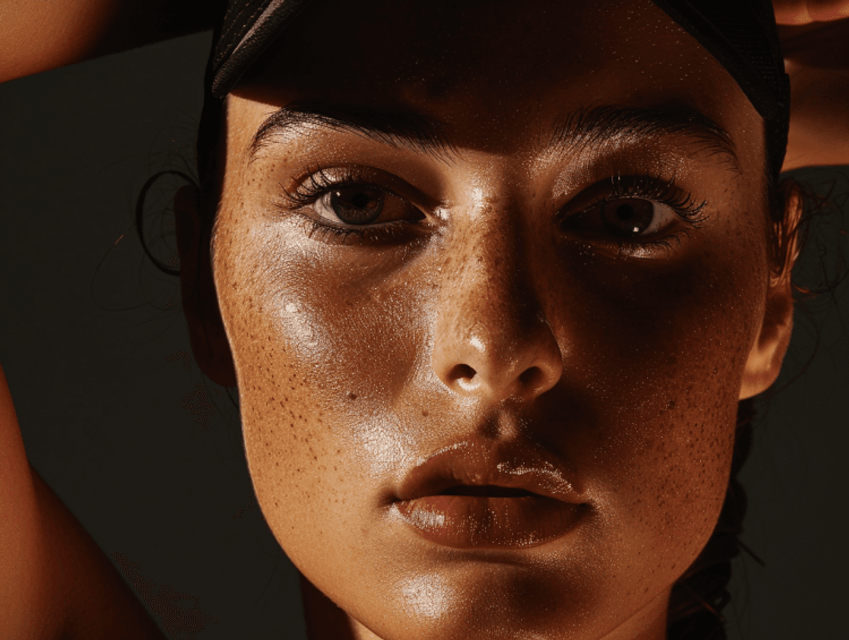 Close-up of woman with freckles and natural makeup