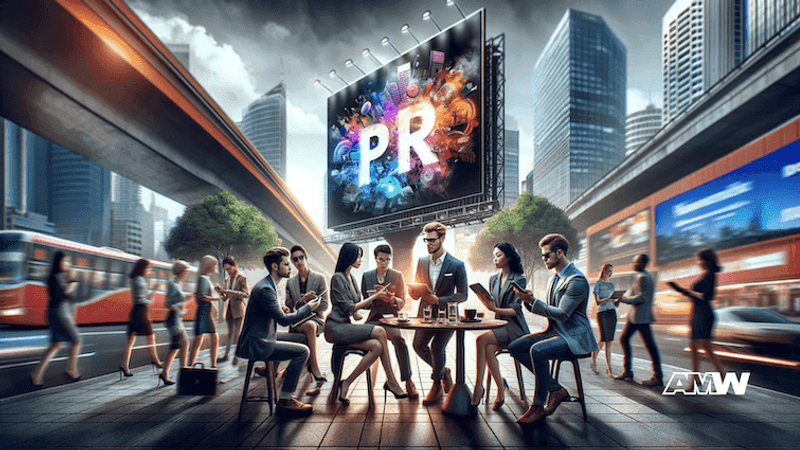 PR team strategizing integrated marketing: combining pr services with billboard advertising