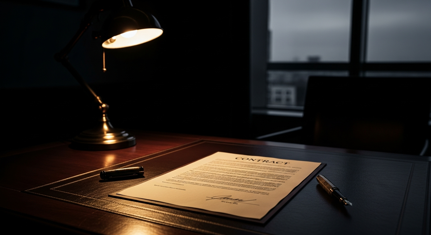 Signed PR contract on executive desk with fountain pen — choosing between retainer and project-based pricing models