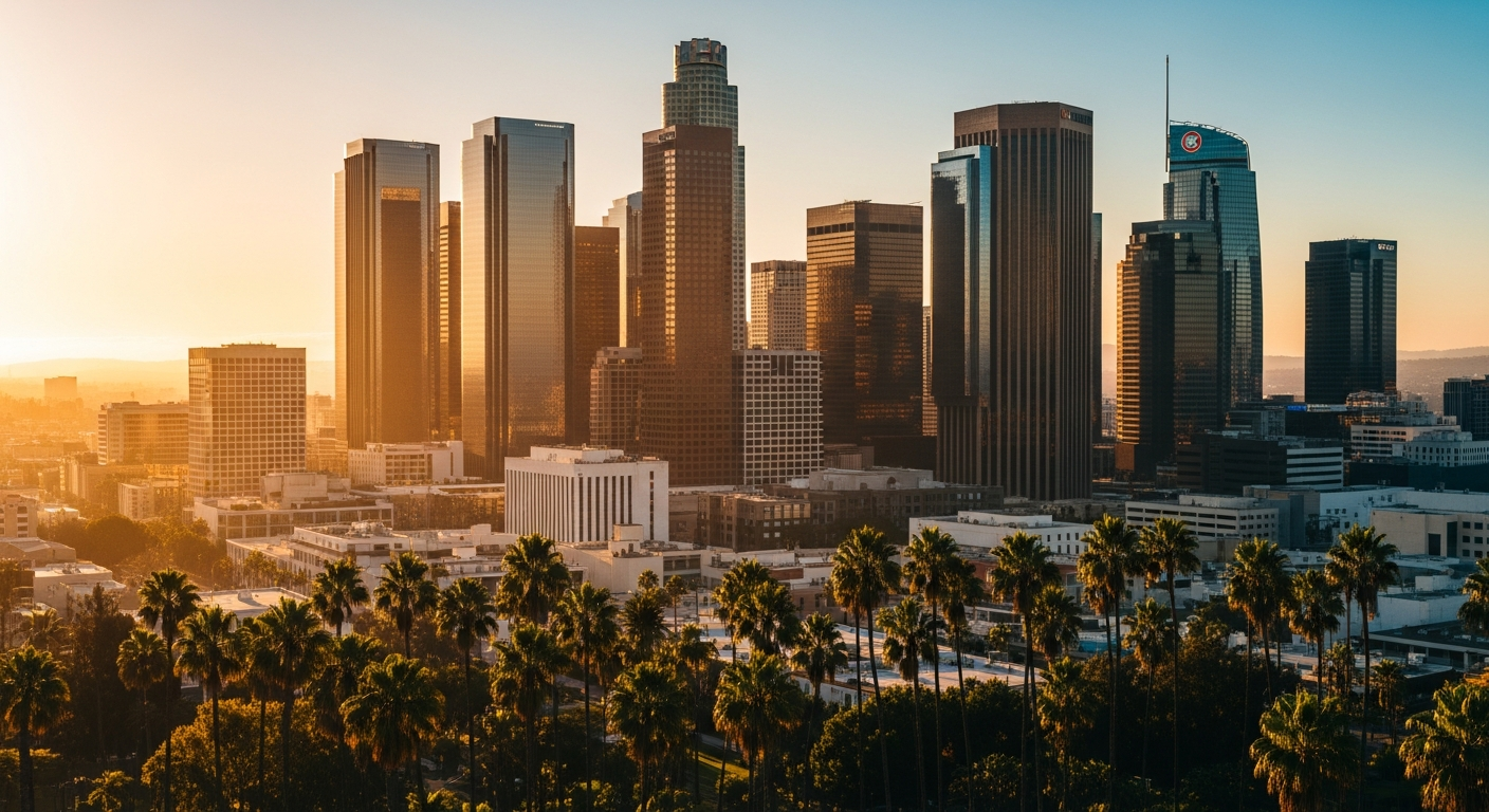 Downtown Los Angeles skyline at golden hour — best content marketing agencies in LA