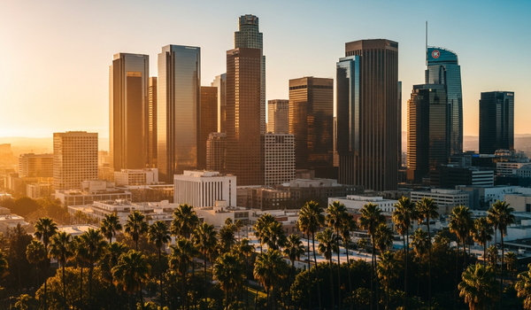Downtown Los Angeles skyline at golden hour — best content marketing agencies in LA