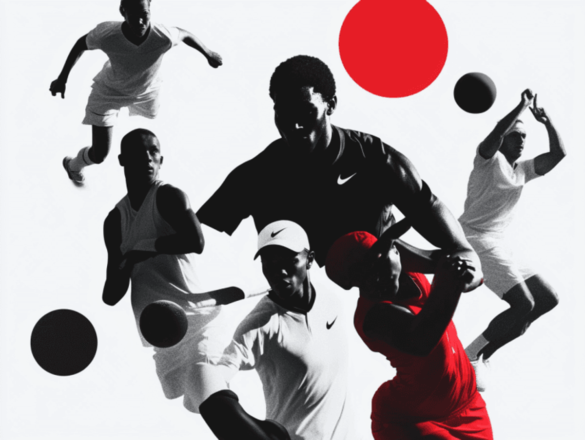 Silhouetted athletes in dynamic sports poses.