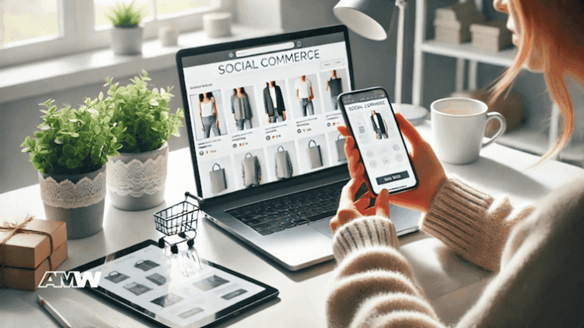 Person shopping online on phone, tablet, and laptop.