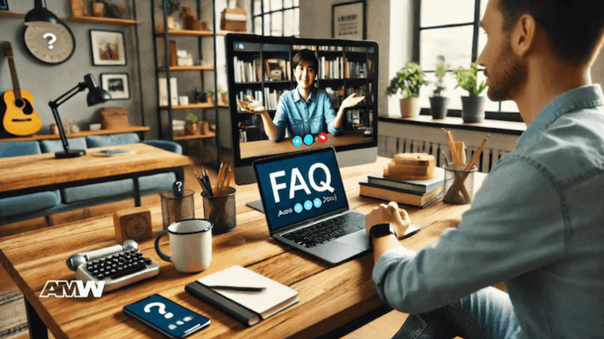 Video call FAQ session in a cozy home office