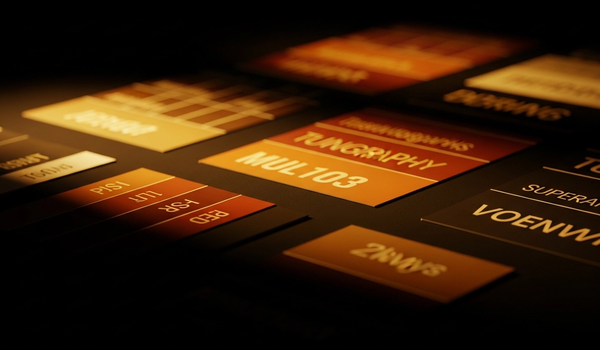 Brand color swatches and typography samples in a premium design studio setting