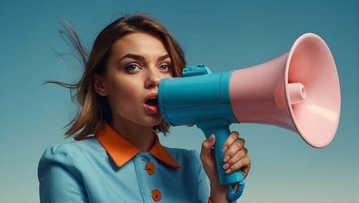 ai generated, woman, megaphone, integrated marketing