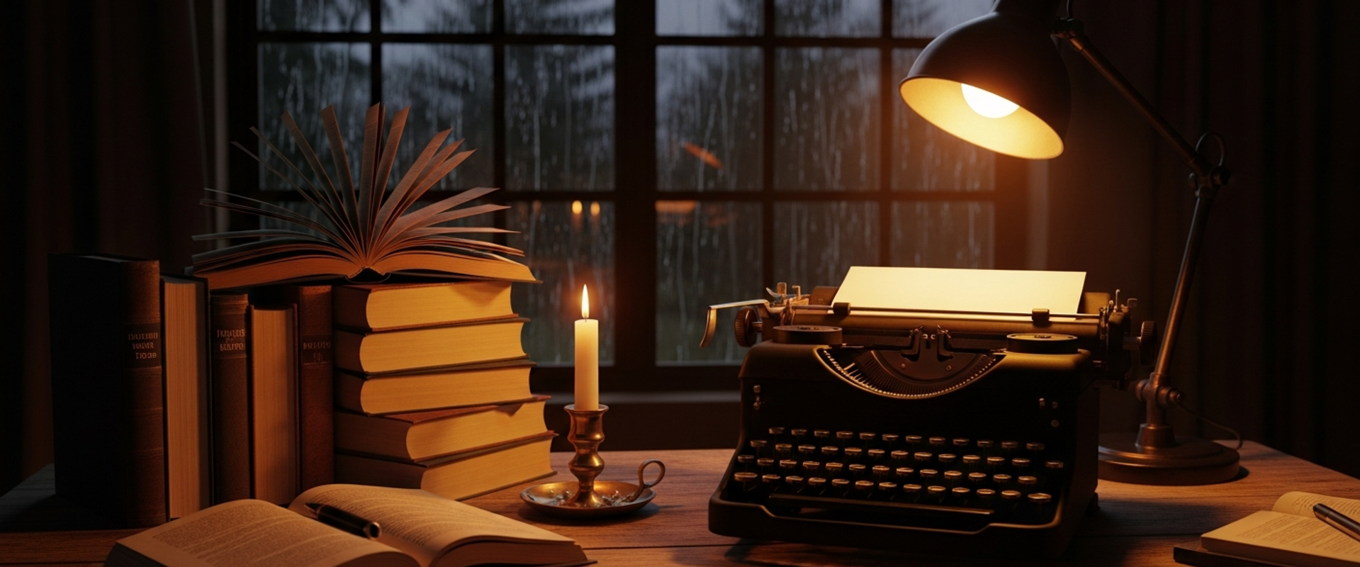 Author personal branding with writing workspace and published books