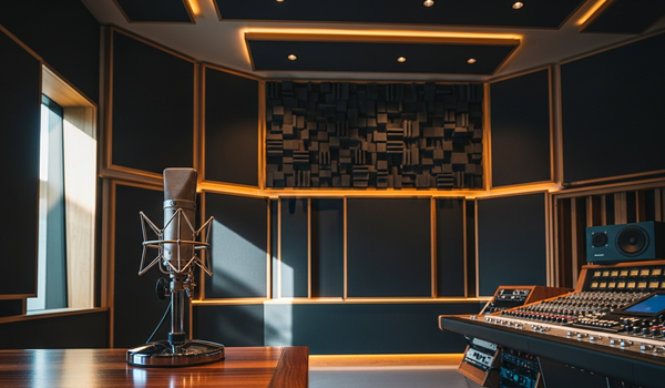Premium podcast recording studio with vintage microphone representing the podcast industry