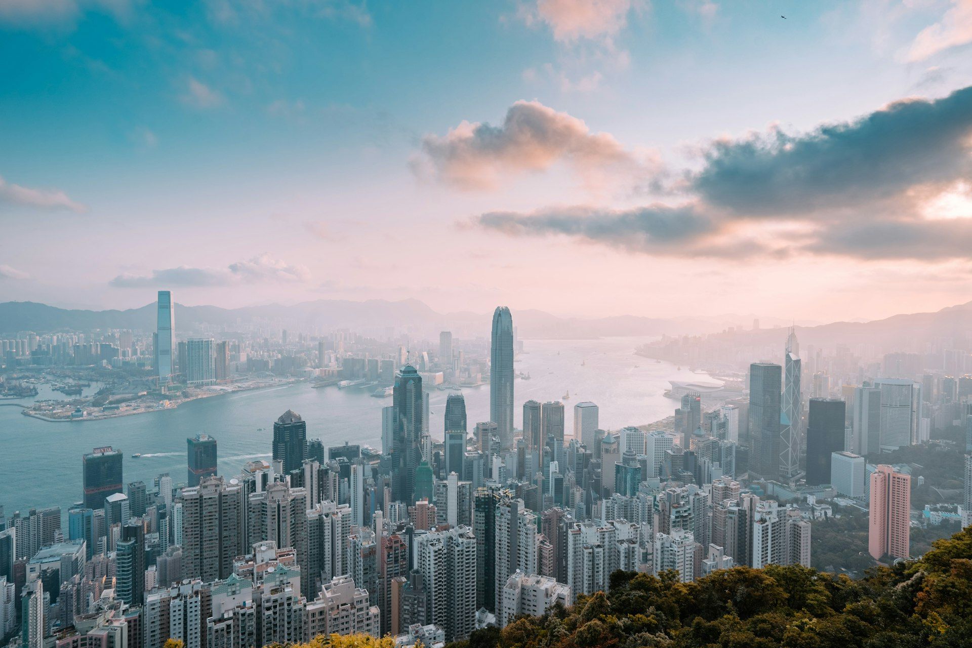 Hong Kong cityscape aerial view with skyscrapers