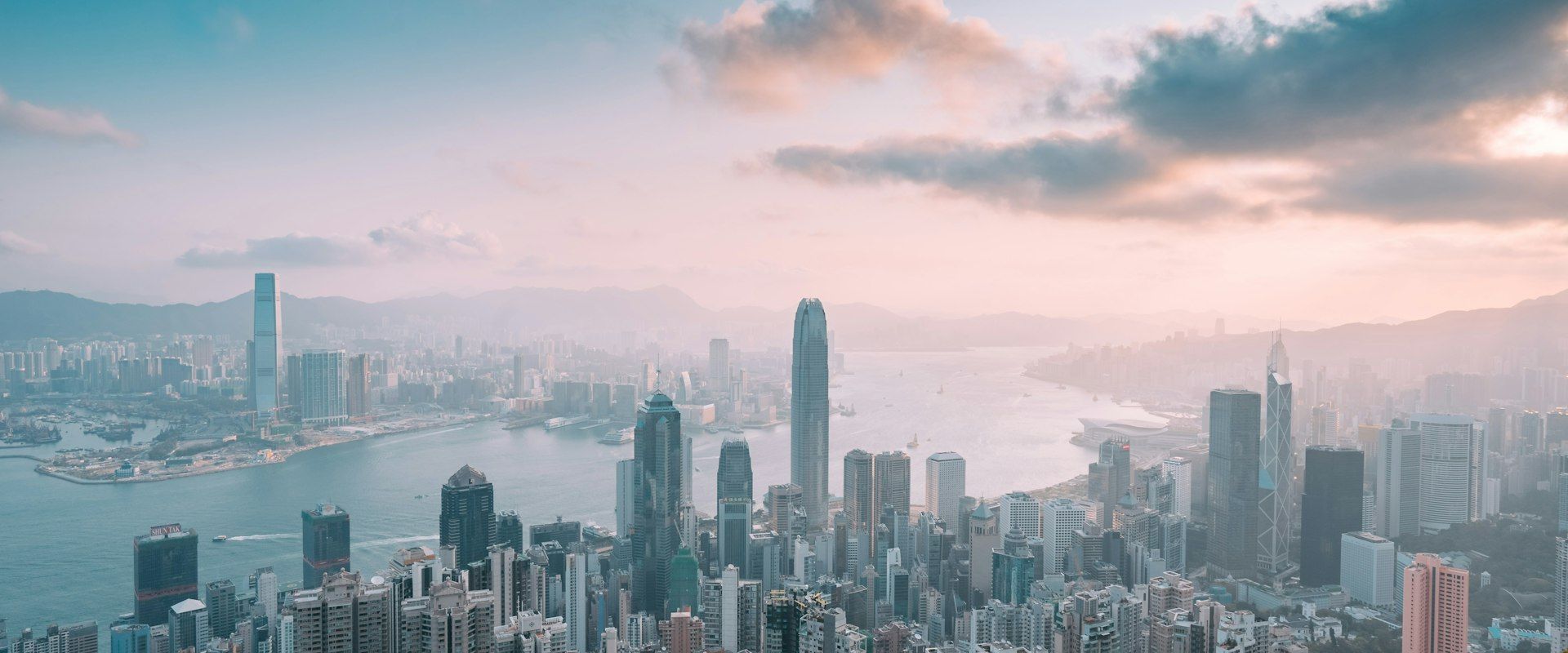 Hong Kong cityscape aerial view with skyscrapers