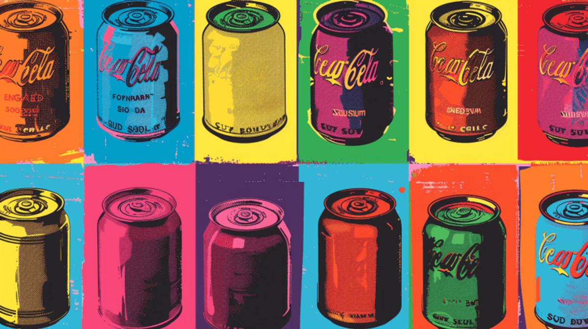 Pop art cans colorful collage, Warhol style.
