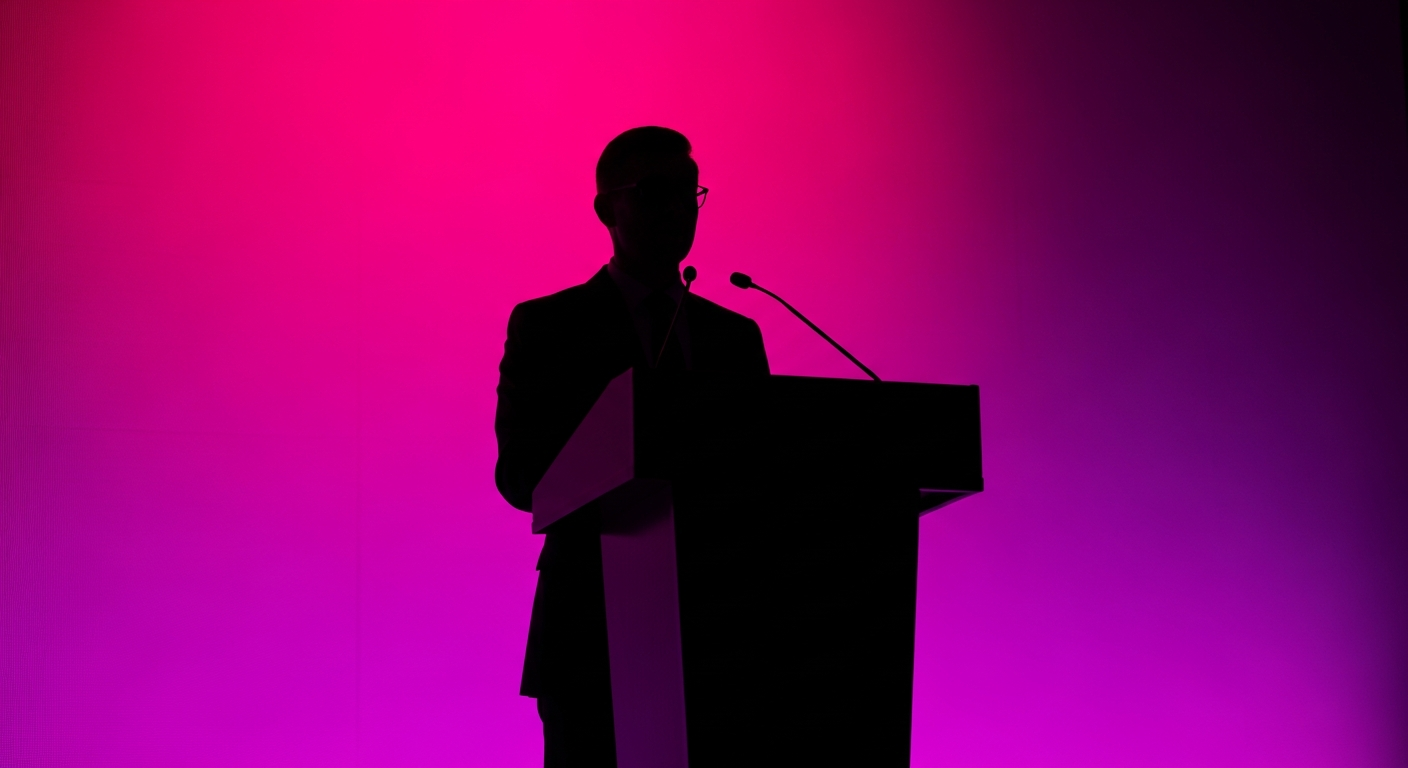 Professional at podium with dramatic stage lighting - crisis communications statistics