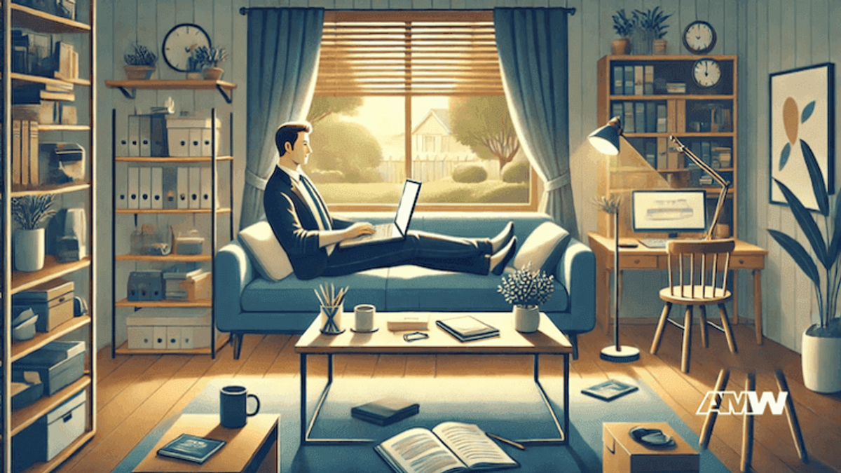 Man working on laptop in home office