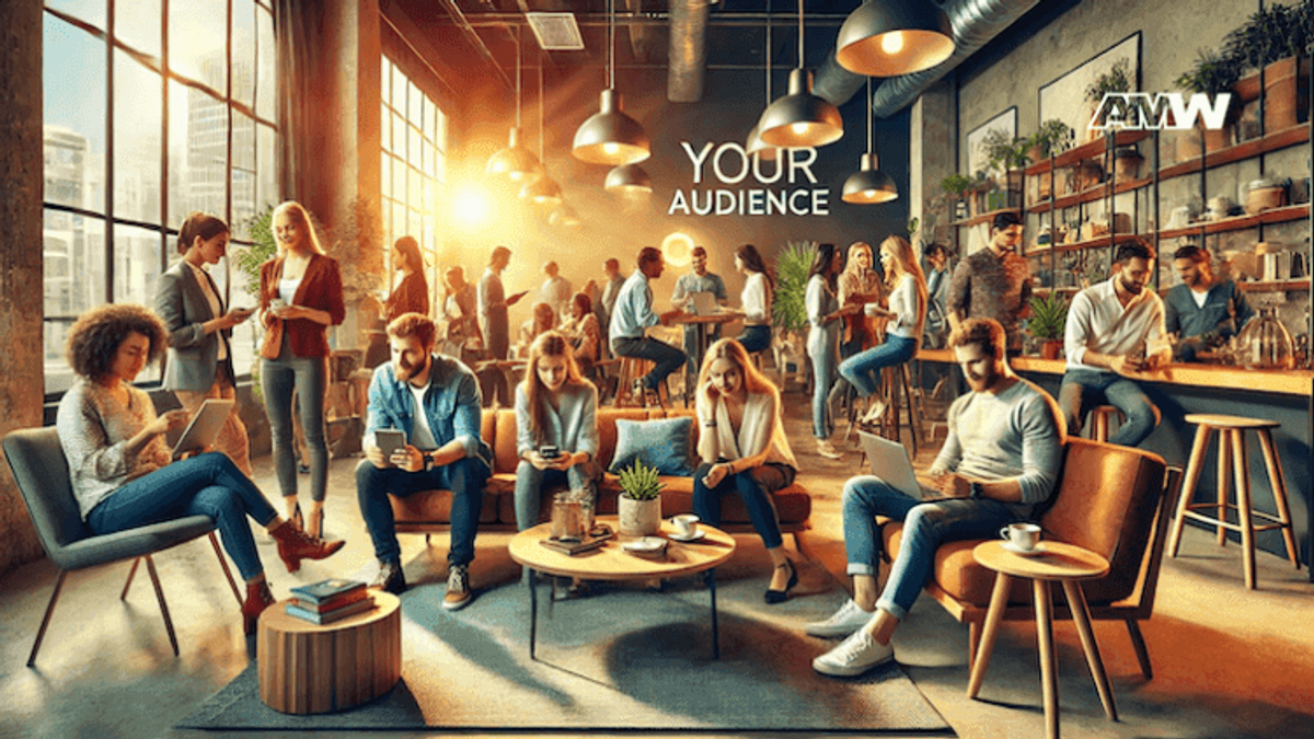 Diverse group of people in a modern cafe