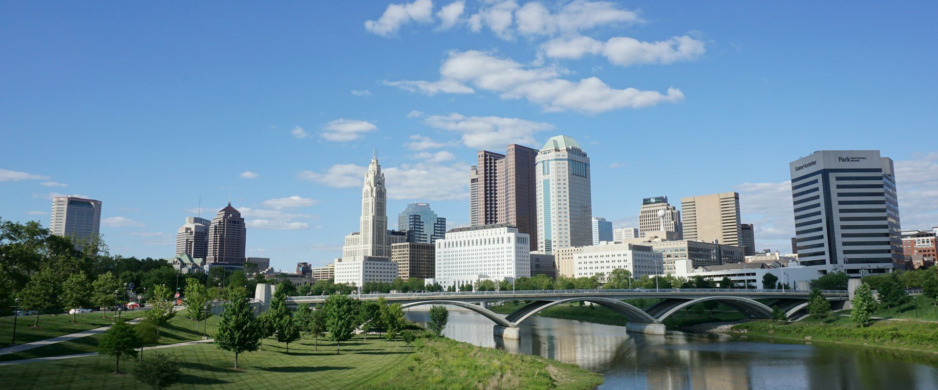 Columbus Ohio skyline with bridge over the Scioto River