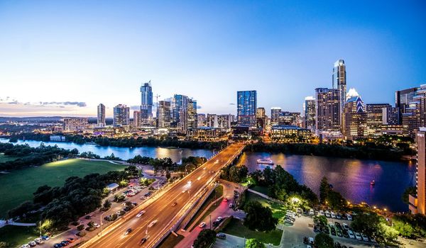 Austin Texas skyline from across the lake