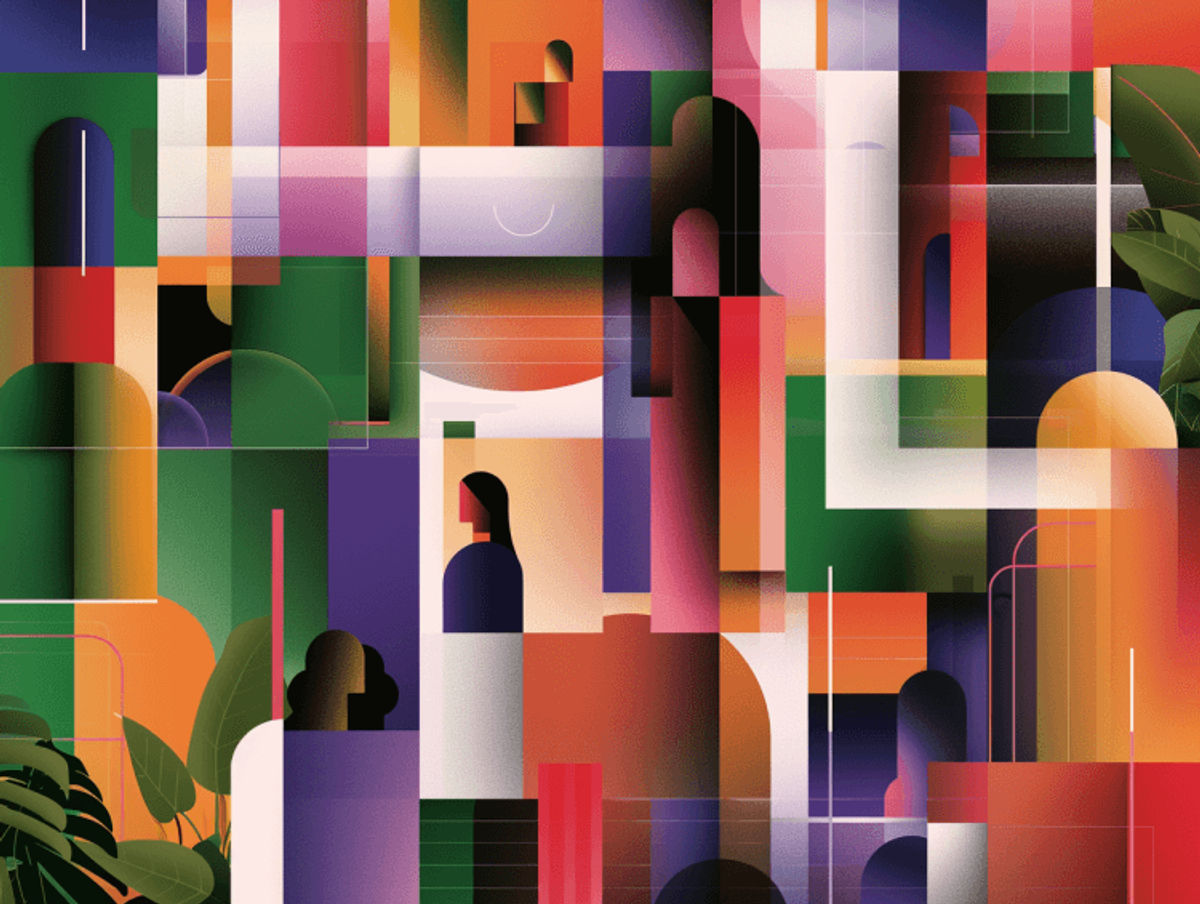 Abstract geometric art with vibrant shapes and colors.