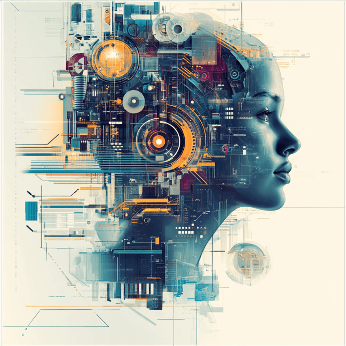 Futuristic human and digital interface fusion art.