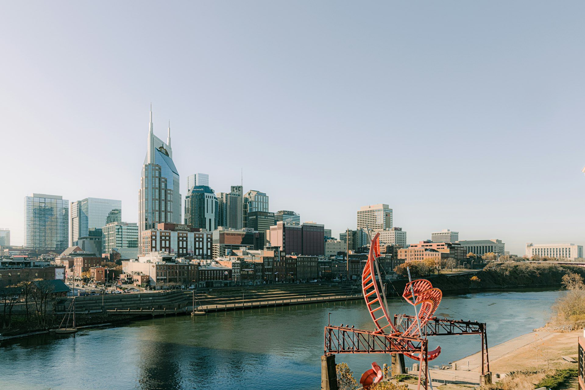 Nashville skyline with Batman Building along the Cumberland River