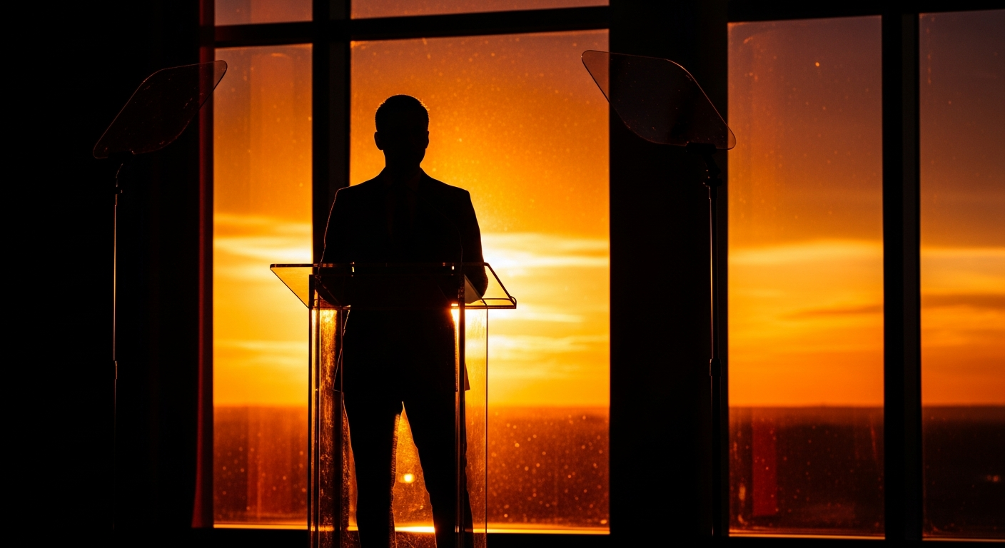 Silhouette of professional at podium representing press release distribution