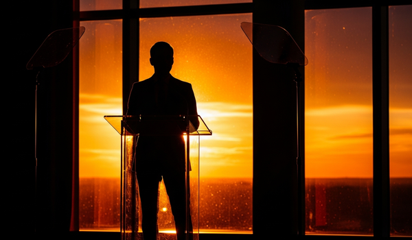 Silhouette of professional at podium representing press release distribution