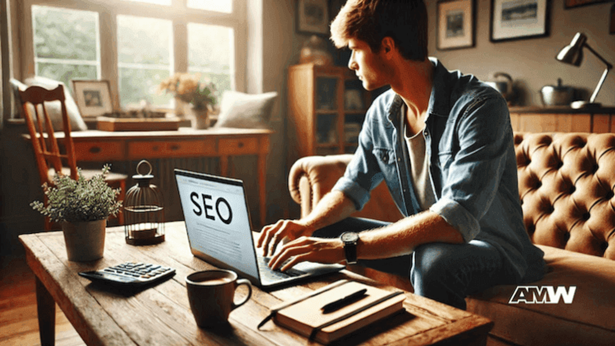 Person working on SEO at home on a laptop.