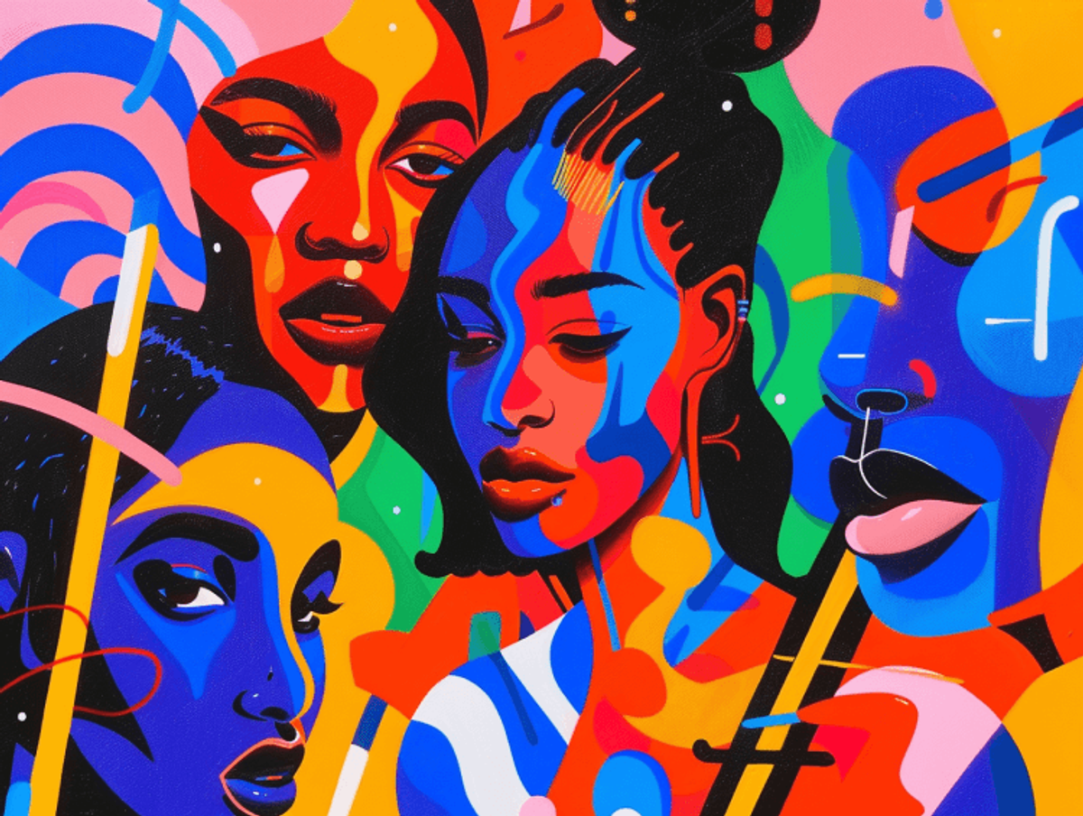 Colorful abstract portrait painting of women