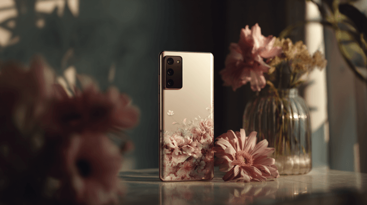 Smartphone with floral design and pink flowers